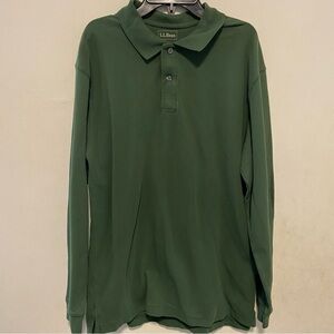 L.L. Bean Men’s 1/4 Button Polo Shirt Size Medium Hunter Green Long Sleeved